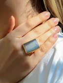 Kedi Gözü Cam Kadın Ayarlanabilir Altın Kaplama Yüzük Beyaz euy69b thumbnail 1