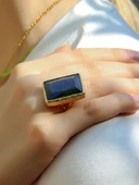 Kedi Gözü Cam Kadın Ayarlanabilir Altın Kaplama Yüzük Siyah euy69s thumbnail 1