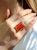 Kedi Gözü Cam Kadın Ayarlanabilir Altın Kaplama Yüzük Kırmızı euy69k thumbnail 2