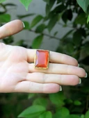 Kedi Gözü Cam Kadın Ayarlanabilir Altın Kaplama Yüzük Kırmızı euy69k thumbnail 3