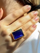 Kedi Gözü Cam Kadın Ayarlanabilir Altın Kaplama Yüzük Saks Mavi euy69sm thumbnail 1