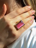 Kedi Gözü Cam Kadın Ayarlanabilir Altın Kaplama Yüzük Pembe euy69p thumbnail 2