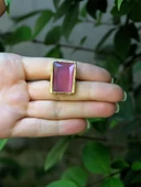 Kedi Gözü Cam Kadın Ayarlanabilir Altın Kaplama Yüzük Pembe euy69p thumbnail 3