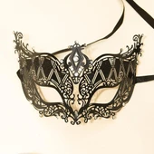 Kristal Gümüş Taşlı Siyah Renk Metal Lüks Maske Balo Parti - 2