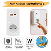 Akım Şok Korumalı Tekli Priz USB TYPE-C Çoçuk Korumalı Fiş Telefon Hızlı Şarj Soketi 720 Joule - 1