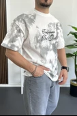 Erkek Oversize Ön ve Arka Kabartmalı Slogan Baskılı Tişört Beyaz Edw368 - 4