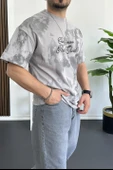 Erkek Oversize Ön ve Arka Kabartmalı Slogan Baskılı Tişört Gri Edw368 thumbnail 4