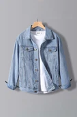 Erkek Slim Fit Sırt Baskılı Denim Kot Ceket Açık Mavi Edw382 - 2