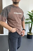 Erkek Oversize Ön ve arka baskılı Desenli Tişört Kahverengi Edw369 thumbnail 4