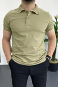 Erkek Slim Fit Düz Renk Pamuklu Soft Polo Tişört Haki Edw365 - 1