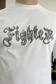 Erkek Oversize Ön ve Arka Kabartmalı Fighter Baskılı Tişört Beyaz Edw367 thumbnail 6