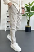 Erkek Dar Paça Jogger Pantolon Bej Edw384 thumbnail 1