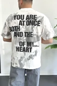 Erkek Oversize Ön ve Arka Kabartmalı Slogan Baskılı Tişört Beyaz Edw368 - 2