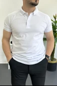 Erkek Slim Fit Düz Renk Pamuklu Soft Polo Tişört Beyaz Edw365 - 1