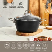 Amboss Dark Cam Kapaklı 20 cm Derin Titanyum Kaplama Granit Tencere - 4