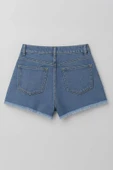 Kadın Yüksek Bel Kemerli Jean Şort Etek - 2