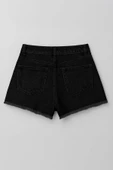 Kadın Yüksek Bel Kemerli Jean Şort Etek - 4