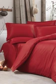 Çeyiz Diyarı Stripe Çift Kişilik PollySaten Nevresim Takımı Kırmızı - 1
