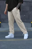 Unisex İki İplik Eşofman Altı - Bej - 1