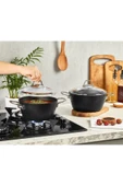 Amboss Dark Cam Kapaklı 24 cm Derin Titanyum Kaplama Granit Tencere thumbnail 4