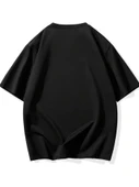 Baskılı Oversize Bisiklet Yaka T-shirt - Siyah - 2