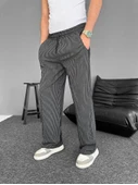 Su Yolu Çizgili Cepli Pantalon - Siyah - 3