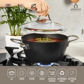 Amboss Dark Cam Kapaklı 24 cm Derin Titanyum Kaplama Granit Tencere - 3