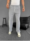 Su Yolu Çizgili Cepli Pantalon - Gri - 1