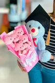 Mezuniyet Hediyesi:  Mezun Peluş Ayıcık & Pembe Ayıcık Buketi - 2