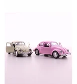 Sevgiliye Eşe Sürpriz Nostaljik Hediye 2 Adet Beyaz Pembe Metal Vosvos Araba Dıe Cast Büyük Boy 12cm - 2