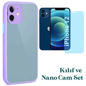 Apple iPhone 12 Uyumlu Montreal Kılıf Ve Nano Cam Ekran Koruyucu Set Lila thumbnail 1