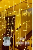 2x2 Pilli 8 Fonksiyonlu 200 Led 10 Saçak Şerit Led Perde Led İp Led Sarı ışık - 1
