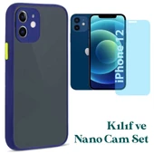 Apple iPhone 12 Uyumlu Montreal Kılıf Ve Nano Cam Ekran Koruyucu Set Lacivert thumbnail 1