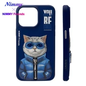 iPhone 14 Pro Parlak Zemin Üstüne Gerçek Nakış İşlemeli Gözlük Mont Detaylı 3D Animal Little Hipster Man Kılıf - 2