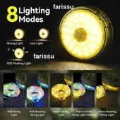 8 Fonksiyonlu 10 Metre RGB LED Kamp Lambası | Powerbank Özellikli, Type-C Şarjlı, Taşınabilir Işık Zinciri - 2