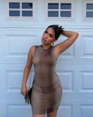 Kadın Sıfır Kol Desenli Mini Bodycon Dalgıç Elbise - 8