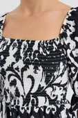 2512 Desenli Yırtmaçlı Elbise - Siyah - 4