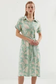 2455 Desenli Gömlek Elbise - Çağla - 2