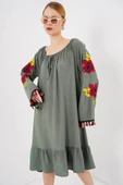 Nakışlı Midi Elbise 2531 - Haki - 1