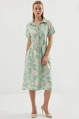 2455 Desenli Gömlek Elbise - Çağla - 1