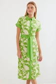 2455 Desenli Gömlek Elbise - Yeşil - 1