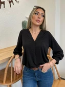 Kadın Uzun Kollu V Yakalı Sandy Bluz - 2