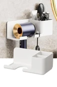 Banyo Rafı Sabunluk Diş Fırçası Saç Kurutma Makinesi Organizer – Duvara Monte, Beyaz Renk - 1