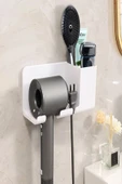 Banyo Rafı Sabunluk Diş Fırçası Saç Kurutma Makinesi Organizer – Duvara Monte, Beyaz Renk - 2