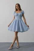 Beli Korseli Mini Elbise - Bebe Mavisi - 2