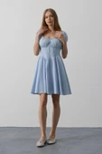 Beli Korseli Mini Elbise - Bebe Mavisi - 1