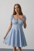 Beli Korseli Mini Elbise - Bebe Mavisi - 4