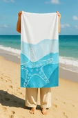 Plaj Havlusu Deniz Yıldız Dijital Baskılı 70x150 Cm Plaj Havlusu - Mavi thumbnail 1