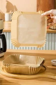 Isıya Dayanıklı Silikon Airfryer Gri Kare Pişirme Matı 20 Cm Ve 50 Adet Pişirme Kağıdı - 6
