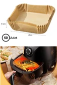 Isıya Dayanıklı Silikon Airfryer Gri Kare Pişirme Matı 20 Cm Ve 50 Adet Pişirme Kağıdı - 5